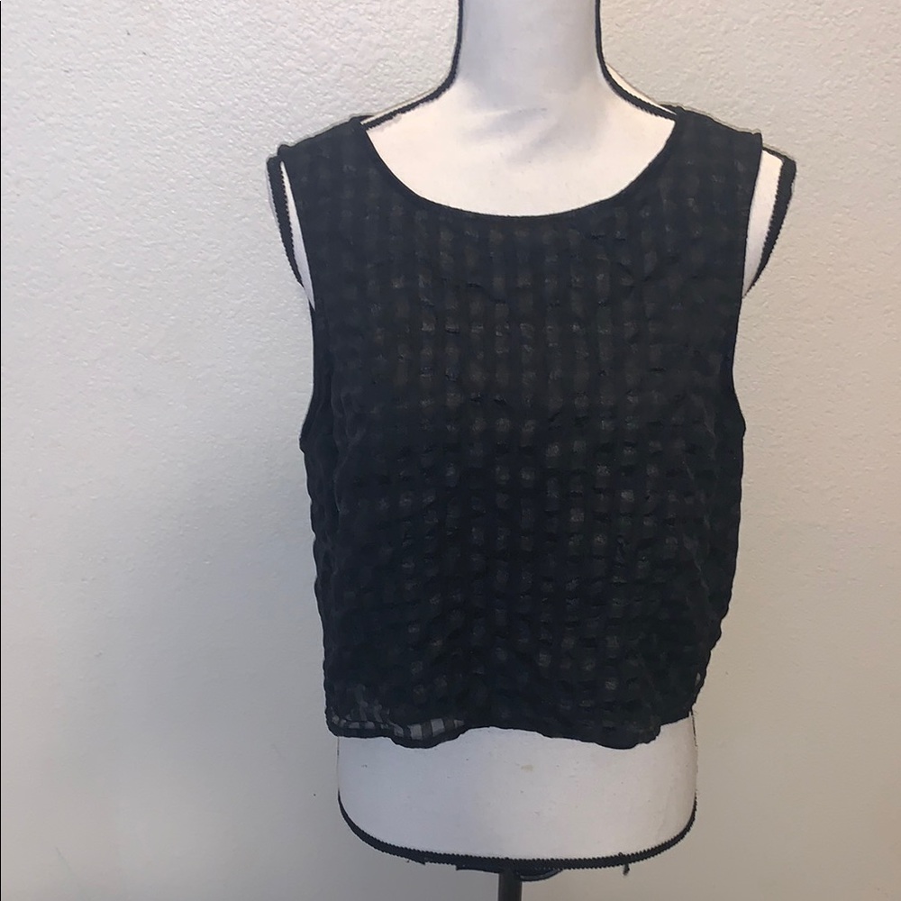 Elle Black Sleeveless Women's XL Crop Top Lined Square Pattern